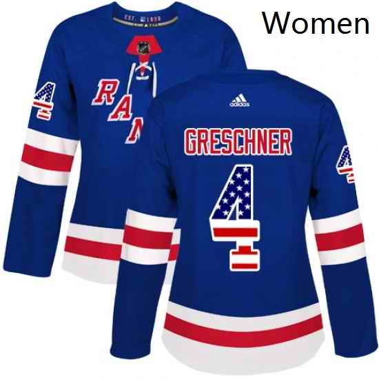 Womens Adidas New York Rangers 4 Ron Greschner Authentic Royal Blue USA Flag Fashion NHL Jersey